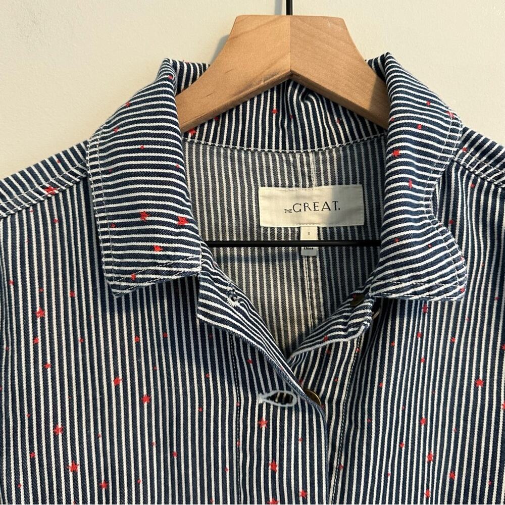 THE GREAT. Navy Blue White Red Star Button Front Jacket 1 Small - Picture 14 of 14